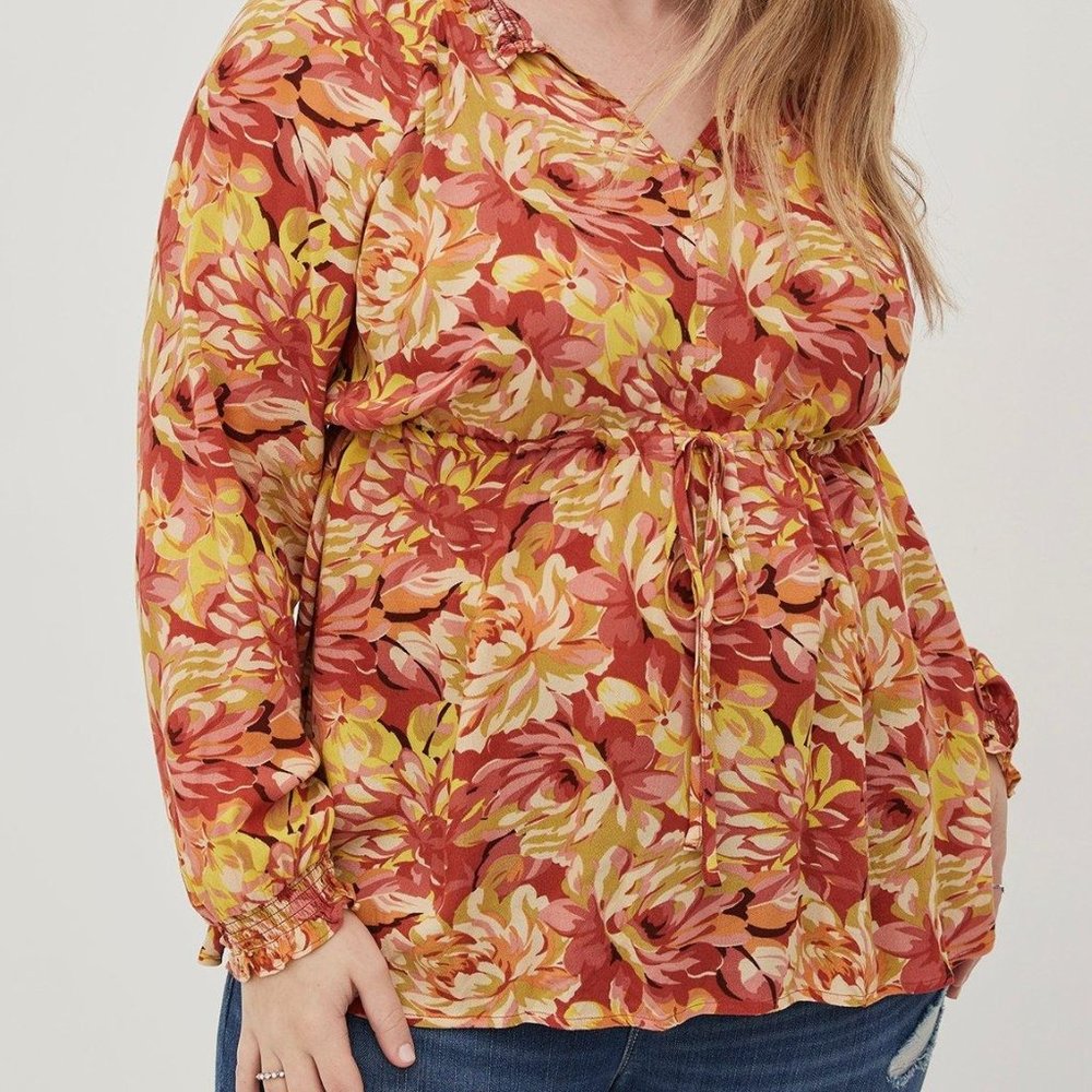 3X Plus Size Torrid Rayon Crepe Tie Waist Peasant Top blouse shirt womens